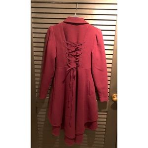 Trench coat jacket lace up corset back burgundy